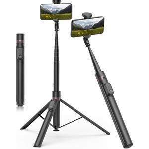 TONEOF 70" Automatic Phone Tripod with Magnetic Rechargable Remote,Selfie Stick 360 Vertical & Horizontal Rotatable,Stable for iPhone/Android(Black) (70in)