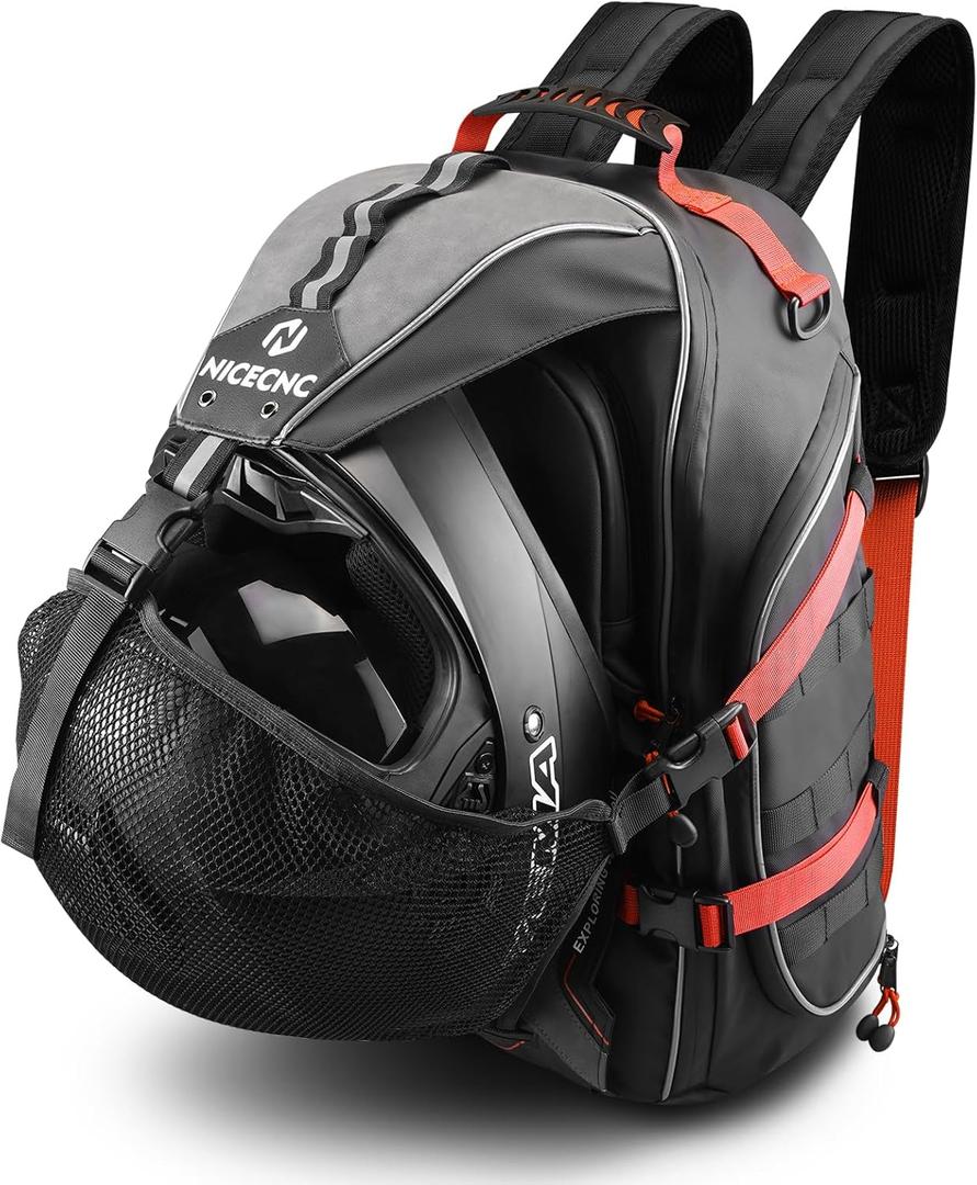 NICECNC Motorcycle Helmet Backpack 35L Large Capacity Motorcycle Helmet Bag, Universal Motorcycle Riding Backpacks for Men Motorcycle Lugguge Storage Bag with Hidden Net, Red