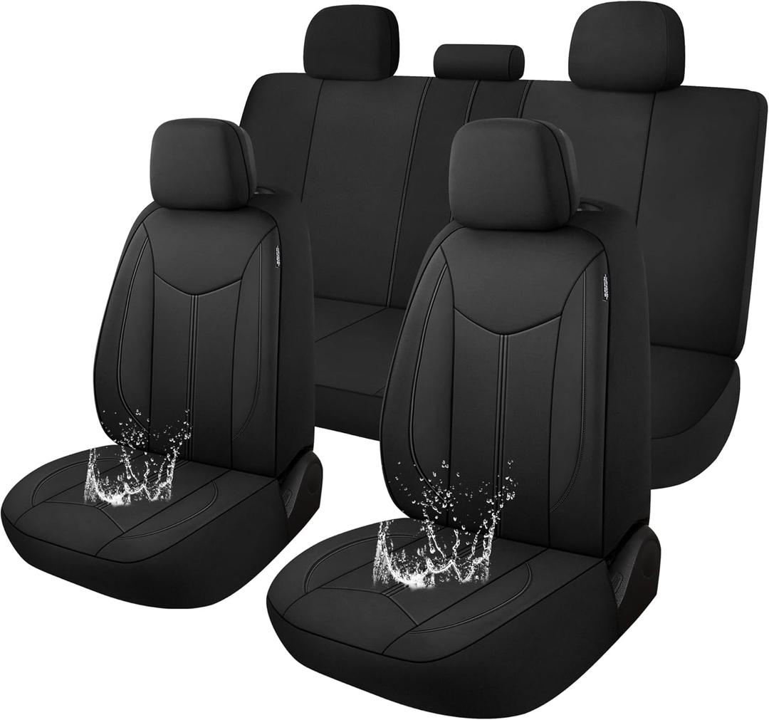 CAROMOP Waterproof Car Seat Cover Full Seats, Neoprene Seat Covers for Cars,Split Bench Compatible Car Interior Covers, Universal Fit Most Car Sedan Truck SUV(Black) (Full Set)