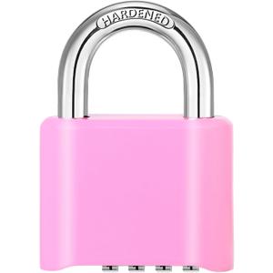 DELSWIN 4-Digit Combination Lock Outdoor Padlock - Heavy Duty Locker Lock with Hardened Steel Shackle, Waterproof Combo Lock for Gym Locker, Hasp Storage, Shed, Fence, Gate (Pink,1Pcs)