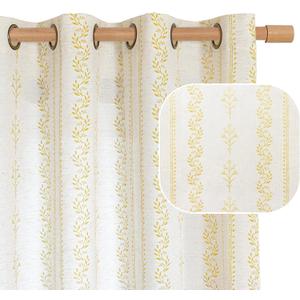 BGment Mustard Yellow Vintage Floral Linen Curtains for Farmhouse - Boho Curtains 63 Inch Long Light Filtering Window Drapes for Country Rustic Bedroom, Each 52 Inch Wide, 2 Panels Set