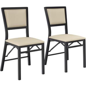 VECELO Folding Dining Chairs Set of 2, Metal Padded Foldable Seating with Comfortable Faux Leather, Space-Saving Portable Guest Seats for Kitchen & Office, No Assembly, Creamy Beige, 18"D x 18"W x 33.5"H