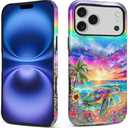 MQJCYB Case for iPhone 17 Pro Max,Hybrid Heavy Duty 2 in 1 Full Body Rugged Shockproof Protection Glossy Case for iPhone 17 Pro Max Sea Turtle Sunflowers