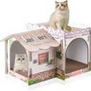 Multi Level Cardboard Cat House with 3 Scratchers Large Sturdy Country House Themed Cat Villa 17"x12"x10" Cute Pet Condo Beds Toys Hideout for Bunny Small Animals Birthday Party