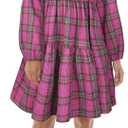 FANCYINN Womens Long Sleeve Buffalo Plaid Shift Tunic Dress Ruffle Hem Vneck Casual Swing Babydoll Mini Dress with Pockets (X-Small, Rose Red Plaid)