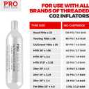 PRO BIKE TOOL CO2 Cartridges - Threaded CO2 Canisters for Bike Tires - Quick Inflation for Road, MTB, Cyclocross, Gravel, Hybrid Bikes - Portable, Durable, Essential for On-The-Go Repairs (16g)
