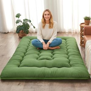 DAICO Japanese Floor Mattress, 4'' Thicken Futon Mattress Tatami Mat, Sleeping Pad Foldable Roll Up Mat for Camping and Guest Room, Queen Size 60''*80'', Green
