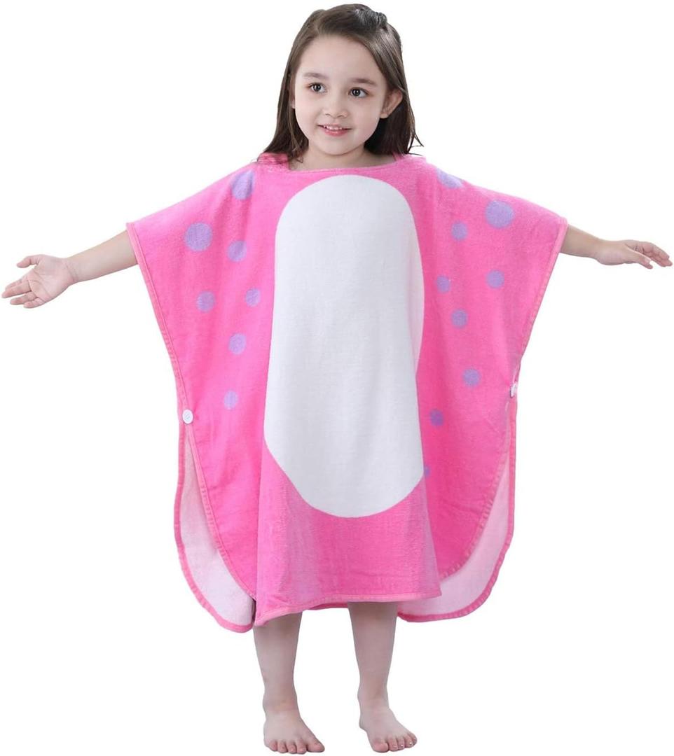 LOLANTA Baby Girls Hooded Bath Towels Dinosaur, Children's Beach Towel Pool Poncho SwimKids Terry Cloth Cover-Ups 100% Cotton (Pink#B, 1-3T)
