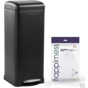 happimess HPM1007B Betty Retro 8-Gallon Step-Open Trash Can with Soft-Close Lid, Fingerprint Resistant, Modern, Minimalistic for Home, Kitchen, Laundry Room, Office, Bedroom, Bathroom, Black