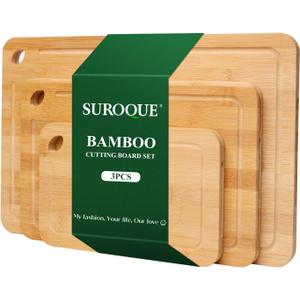 Bamboo Cutting Board Set of 3 for Kitchen, Chopping Boards with Juice Groove & Built-in Handles, Perfect for Meat, Vegetables, Fruits, Kitchen Gift for Home Cooks & Chef