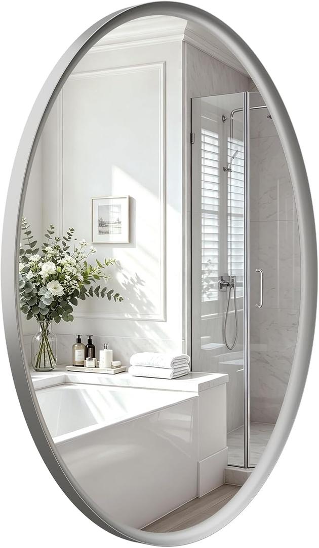 USHOWER Brushed Nickel Oval Bathroom Mirror 24x36 Inch