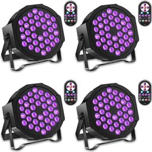 U`King Black Lights 72W UV 36LED Blacklight Glow in The Dark Black Light with Remote Control DMX Sound Activated Strobe Par Can Lights for Halloween Parties Birthday Wedding DJ Stage Tapestry (4 Packs)