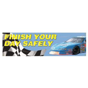 Accuform MBR852 Motivational Safety Banner, Legend"Finish Your Day Safely" with Auto Racing Graphic, 28" Length x 8-ft Width, Reinforced Vinyl with Metal Grommets