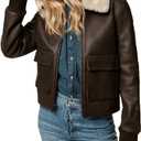 Isaac & David Chicago Womens A2 Aviator Removable Fur Collar Leather Jacket Women Genuine A-2 Aviator Leather Bomber Jacket (Medium)