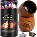 SALUNA 250th Anniversary Glasses, Charred Wooden Bourbon Drinking Glass, We The People 250 Anniversary USA Merchandise Whiskey Glass Gift Set for Men on Father's Day (2 Pack)
