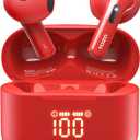 TOZO T21 Wireless Earbuds Bluetooth 5.3 in Ear Headphones Dual Mic Call Noise Cancelling IPX8 Waterproof 44H Playback Stereo Sound with LED Display Wireless Charging Case 32 EQs via APP Red