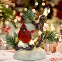 winemana Christmas Tabletop Decorations, LED Lights Cardinal Resin Ornament, Lighted Red Bird on Snowy Pine Tree Holiday Decor for Indoor Home Table Desk Kitchen Room Xmas Party