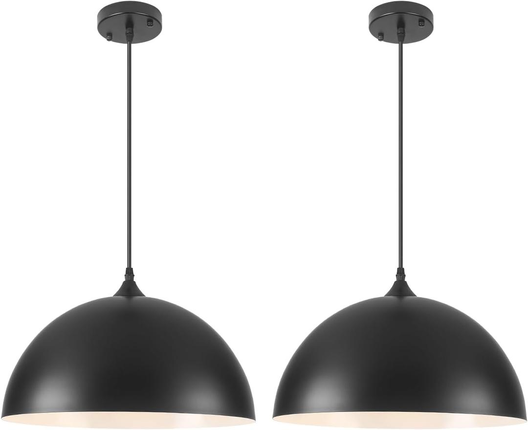 Large Pendant Lights Kitchen Island, 16 Inch Black and White Dome Pendant Light, Black Farmhouse Pendant Light, Large Industrial Pendant Lights for Kitchen Island, Dining Room, Cafe, 2 Pack, 16"x2