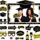 2 x Large Size Graduation Photo Frame + 18 Graduation Photo Booth Props - Grad Class of 2025 Decorations Favors