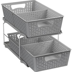 Simple Houseware 2 Tier Bathroom Organizer Tray Pull-Out Sliding Drawer/Under-Sink Storage, Grey