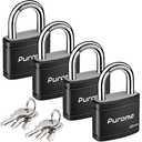 Puroma 4 Pack Keyed Padlock with 6 Keys Alike, 1.1 Inch Locker Lock 40mm Heavy-Duty Locks for Gate Fence Hasp Cabinet Toolbox School Gym Locker (Black)