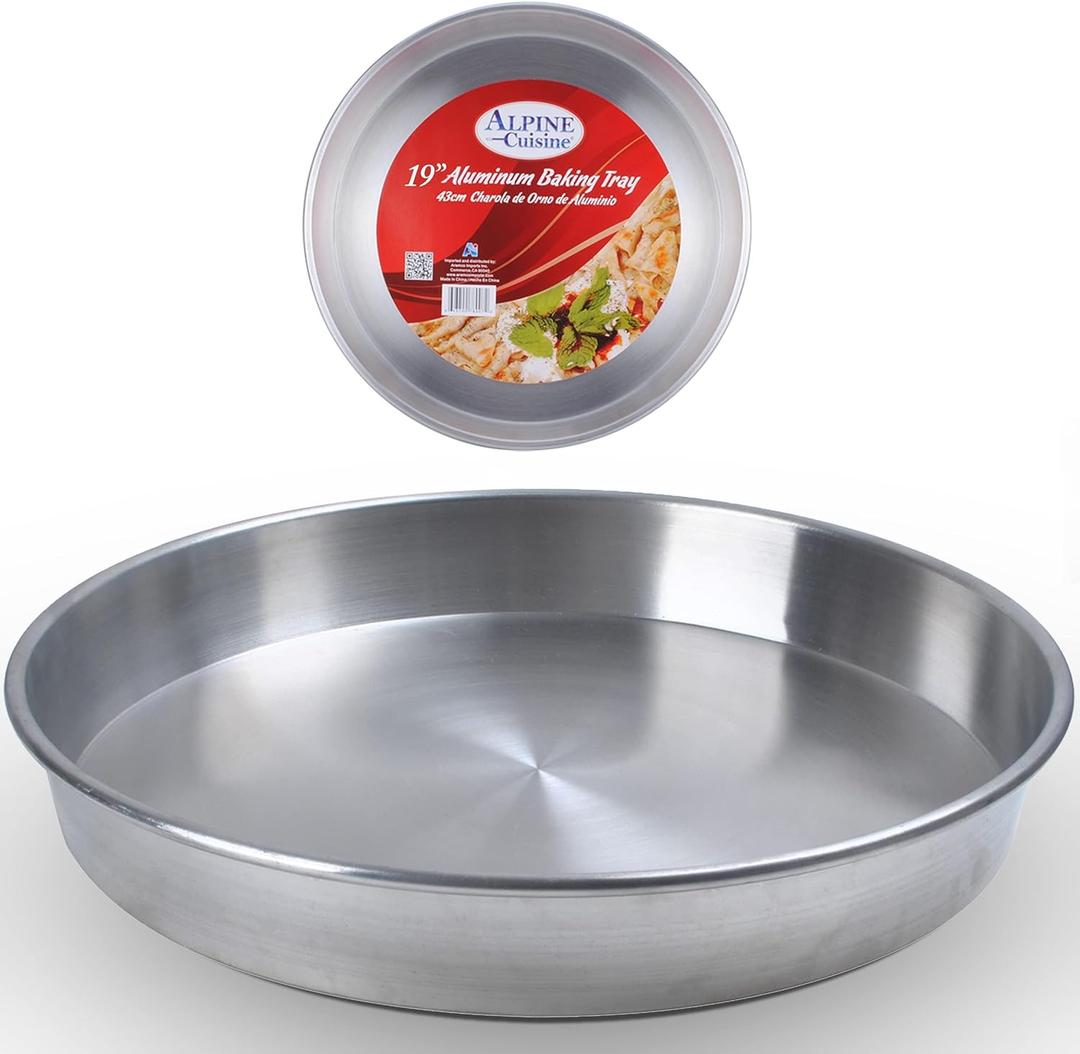 Alpine Cuisine Aluminum Oven Baking Tray 19-inch - Bakeware Pizza Cooking Pan for Oven - Durable Round Pizza Tray For Pie Cookie - Healthy & Heavy Duty, Rust Free & Dishwasher Safe (19" Round)