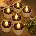 Solar Tea Lights Outdoor Waterproof - 6 Pack Flameless Flickering Solar Candles Reusable LED Tea Light Candles Rechargeable Dusk to Dawn Lighting for Lanterns Garden Camping Home Decor, 2.3''x2.1''