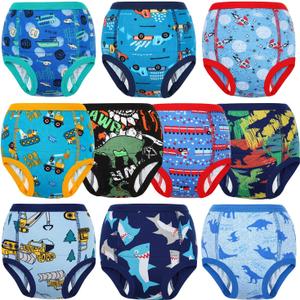 MooMoo Baby Potty Training Underwear 10 Packs Absorbent Toddler Training Pants for Boys and Girls Cotton Pee Pants (3T, Blue)