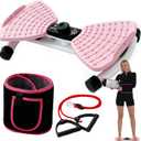 FLÉCHA Waist Twister Machine Exercise, Ab Workout Equipment, Waist Twisting Exercise Board with Digital Counter, Tracks Time Twists Calories, Non-Slip Core Trainer, 300 lb Capacity, Twist Board with Sweat Belt & Virtual Workout Plan, Resistance Bands, Pink/White