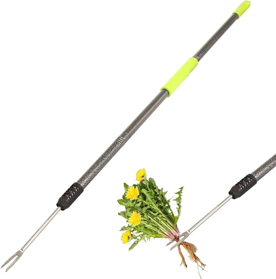 Weed Puller Tool, 48" Long Handle Weeder Puller Tool with Soft Foam Grip, Upgrade V-Shaped Forks Weed Remover Tool for Easy Weed Removal & Deeper Root Digging Gardening Hand Tools