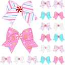 Realspring 15 Pcs Candy Christmas Bows Ornaments 6.3 Inch Large Pastel Christmas Tree Wreath Bows Pink White Blue Xmas Decoration for Xmas Tree Garland Wedding Home Holiday Indoor Outdoor Party Decor