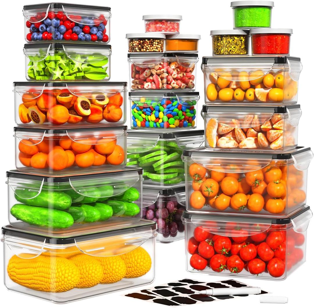 40 PCS Food Storage Containers with Lids Airtight, 100% Leakproof Plastic Meal-Prep Containers Reusable (20 Containers & 20 Lids),Microwave and Dishwasher Safe, Includes Labels & Pen