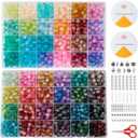 1300 Pcs Glass Beads for Jewelry Making 8mm Beads in 48 Colors, 2 Box Set of Bulk Glass Beads for Bracelets, Crafts & DIY Gifts