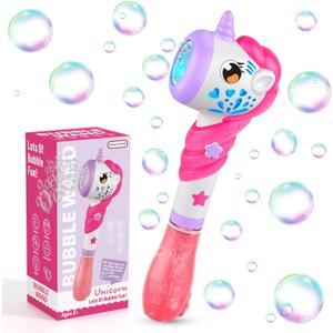 Bubble Machine Wand for Toddler Girls Toy, Automatic Bubble Machine Maker Blower Toys with Light, Outdoor Mower Party Toys for 3 4 5 Year Old Girl Easter Birthday Gifts Include Bubble Solution