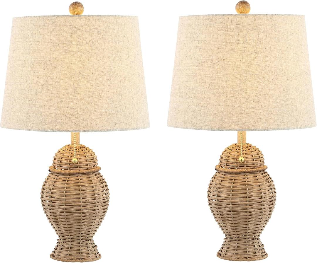 JONATHAN Y JYL4041A-SET2 Set of 2 Table Lamps Margie Wicker 20.5" Bohemian Rustic Iron LED Table Lamp Farmhouse Bedside Desk NightStand Lamp, LED Bulbs Included, Natural/Beige