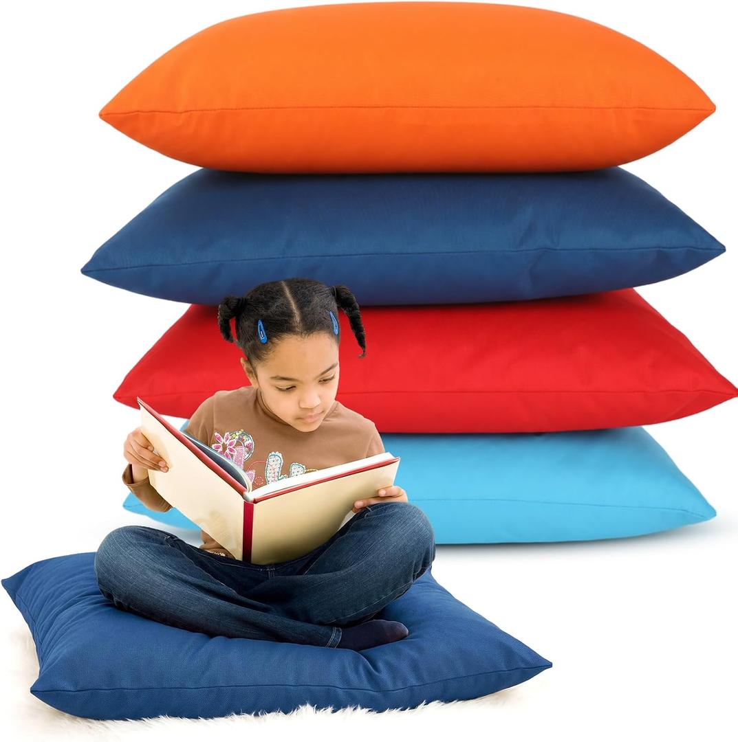 CroBlissful 4 Pcs Extra Large Floor Pillows Kids Classroom, Assorted Colors, 27 x 27 x 8 inches