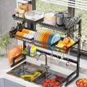 Over Sink Dish Drying Rack (Expandable Height/Length) Snap-On Design Large Dish Drainer Storage Counter Organizer (31-39.5L x 12W x 34-38H inches)