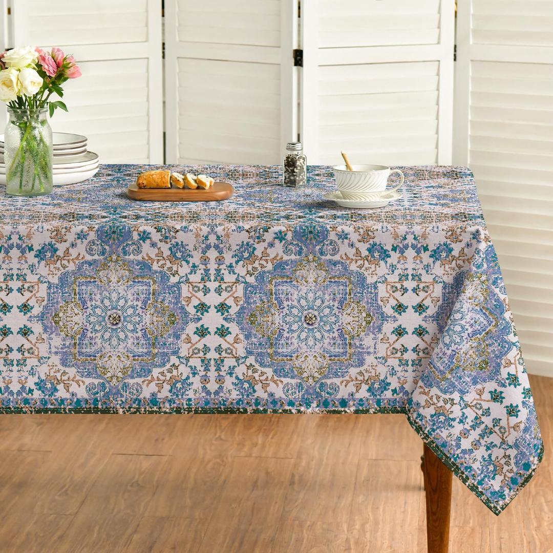 Horaldaily Boho Bohemia Style Tablecloth 60104 Inch Rectangular, Blue Vintage Country Rustic Farmhouse Magical Fall Orange Washable Seasonal Table Cover for Party Picnic Dinner Decor