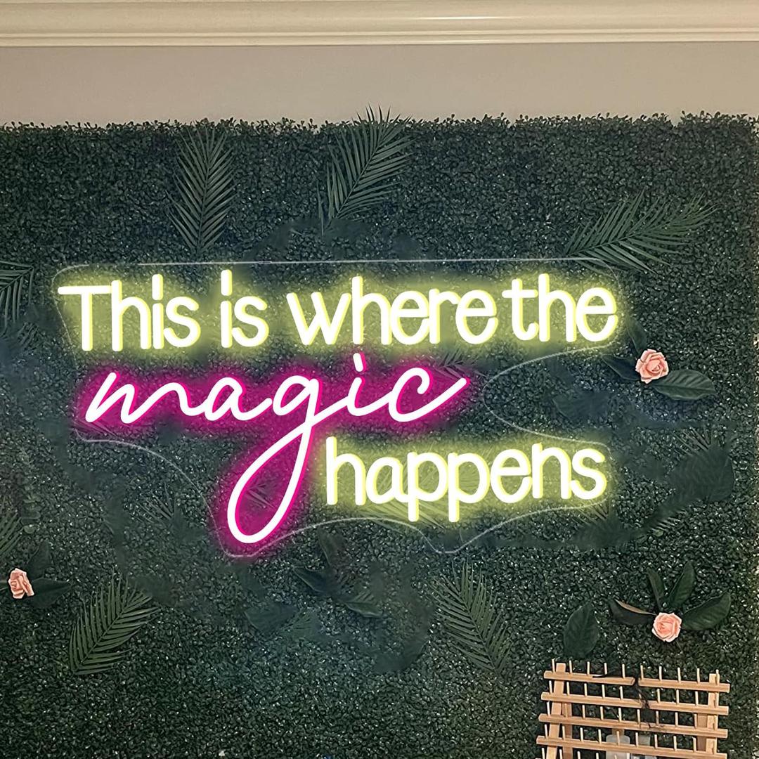 Large This Is Where The Magic Happens Neon Signs, Dimmable Neon Light Signs with ON/OFF Switch, LED Neon Light Sign for Living Room Home Gym Decor, Wedding Birthday Party Neon Sign, 25x13 Inch