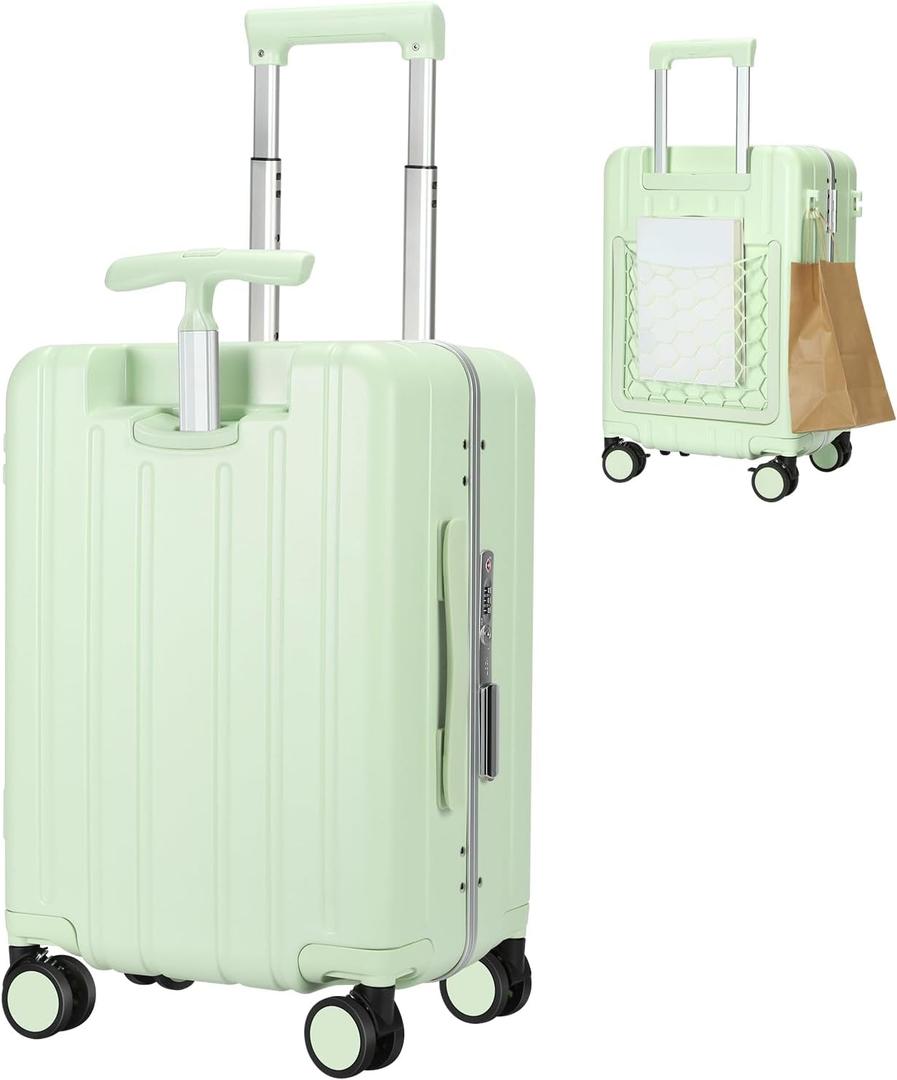 MRPLUM Carry On Luggage Double Handle Suitcase with Net Pocket,Hard Shell Spinner Wheels Luggage with TSA Lock&Seat Belt,20 inch,Green, 20.3 inches x 12.6 inches x 9.8 inches