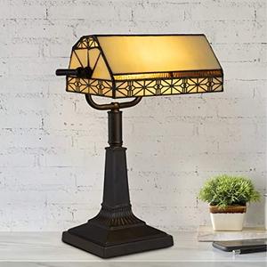 Lavish Home Tiffany-Style Bankers Lamp - Vintage-Looking Mission-Style Table or Desk LED Light with Stained Glass Shade (Dark Brown)