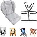 High Chair Pad, High Chair Cushion, Seat Cushion, Breathable Pad, with Baby High Chair Seat Belt, 2 Pieces, Soft and Comfortable, Make The Baby More Comfortable (Grey Stars Pattern)