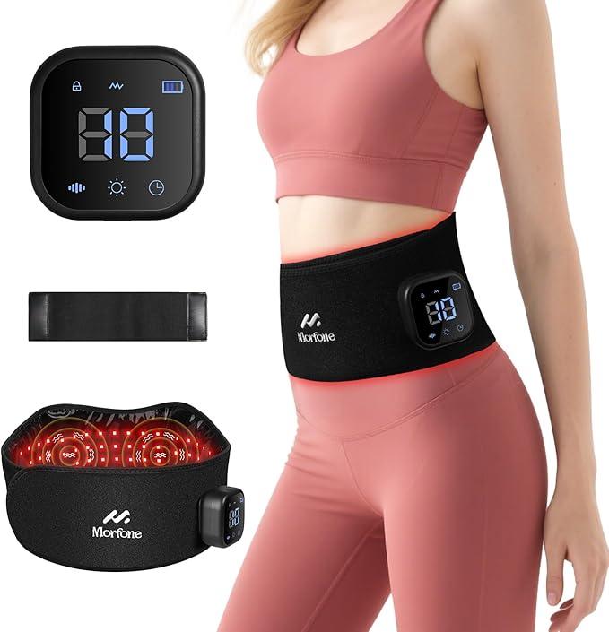 Morfone Red Light Therapy Belt, Cordless Infrared Light Therapy Pad for Body Heating Vibration Rechargeable Waist Wrap with Controller/Timer, 660nm&850nm, for Back Shoulder Muscle Pain Relief, Black 