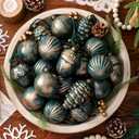 20 Pcs Vintage Christmas Ball Ornaments Neutral Textured Christmas Tree Hanging Decorations with Loop Antique Rustic Distressed Ornaments Decor for Home Farmhouse Xmas Party(Dark Green)