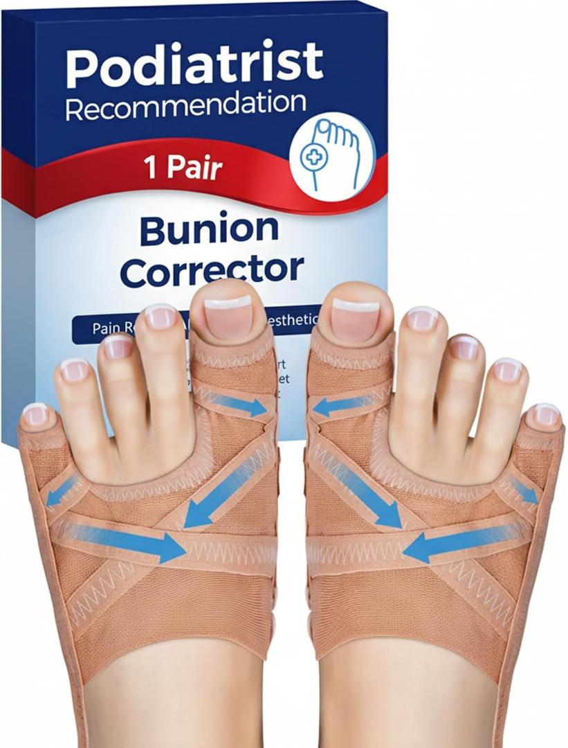 Bunion Corrector for Women & Men, Breathable Toe Straightener for the Thumb and Little Toe, Comfortable & Adjustable for Day/Night Use, Bunion Relief Splint(1 Pair) (Large)