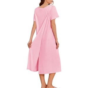 Deyeek Open Back Hospital Gowns for Women Post Shoulder Surgery Dress Adaptive Clothing Night Robes for elderly plus size (Medium, Light Pink)