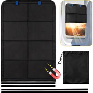 RV Door Window Shade, 27 x 18 Inch Foldable Magnet RV Blackout Window Cover, Winnebago Itasca Sunova Class A Rv Enter Door Window Cover, UV Rays Protection Waterproof Oxford (Black)