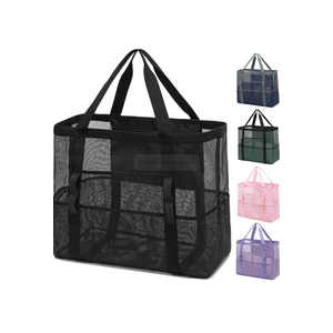 Mesh Beach Bag, Large Beach Tote with Zipper Pocket for Family Pool Bag for Toys & Vacation Essentials