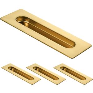 HOMOTEK 7 in Flush Pull Sliding Closet Door Handles 4 Pack Recessed Rectangular Big Handles Bypass Door Handles, Large Size Stainless Steel Barn Door Finger Pull Set, Free of Sharp Edge (Brushed Brass)