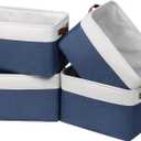 Univivi 4PC Large Storage Baskets Foldable Fabric Storage Bins for Closet Shelf for Organizing Blue Storage Baskets with Handles|Hard Bottom (15X10.5X9.5)